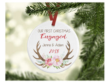 Load image into Gallery viewer, Floral Antlers  on White - Our First Christmas Engaged