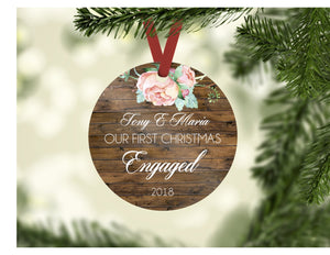 Floral on Wood - Our First Christmas Engaged