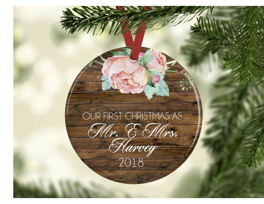 Floral on Wood - Our First Christmas Mr & Mrs.