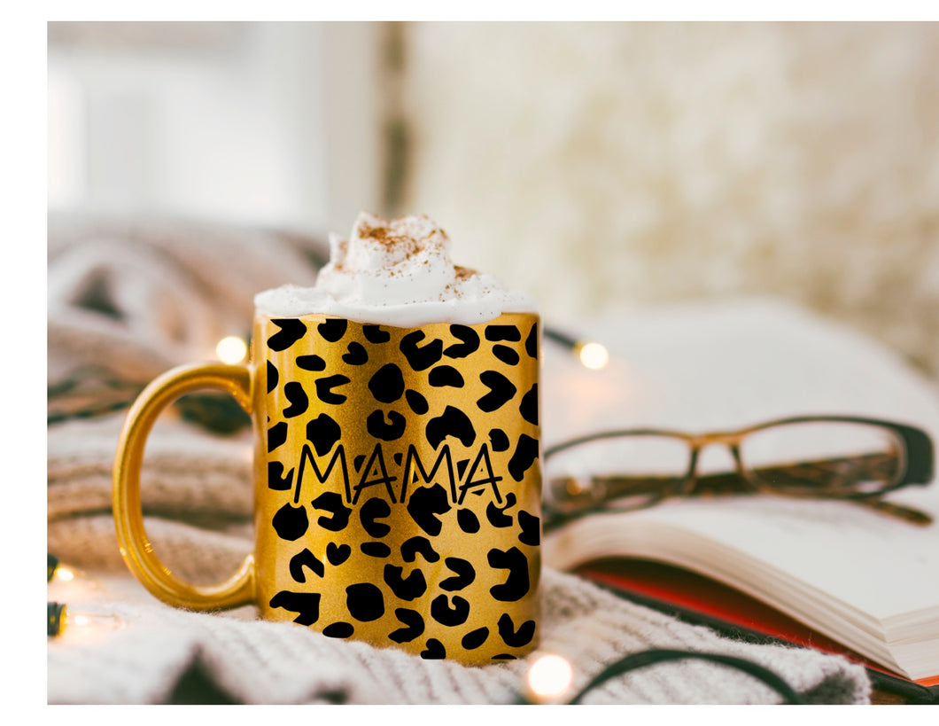 Mama - leopard print gold mug