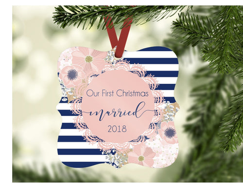 Navy Blue + Floral Our First Christmas Married