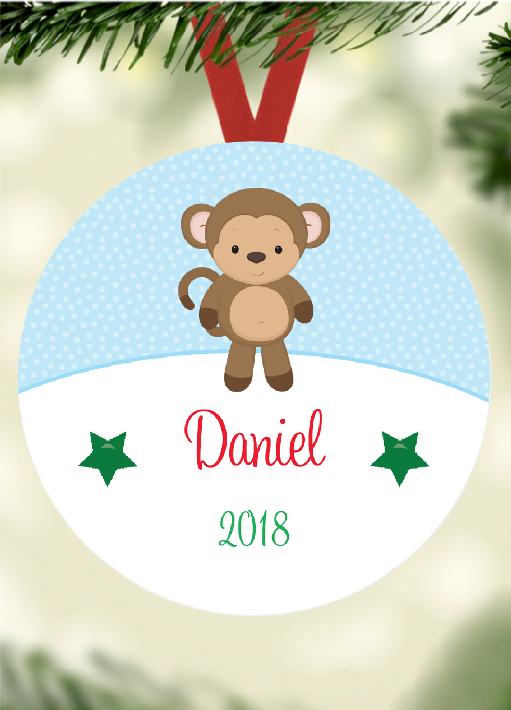 Kid's Name Ornament - Monkey
