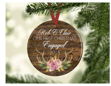 Load image into Gallery viewer, Floral Antlers on Wood - Our First Christmas Engaged