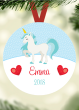 Load image into Gallery viewer, Kid&#39;s Name Ornament - Unicorn Blue