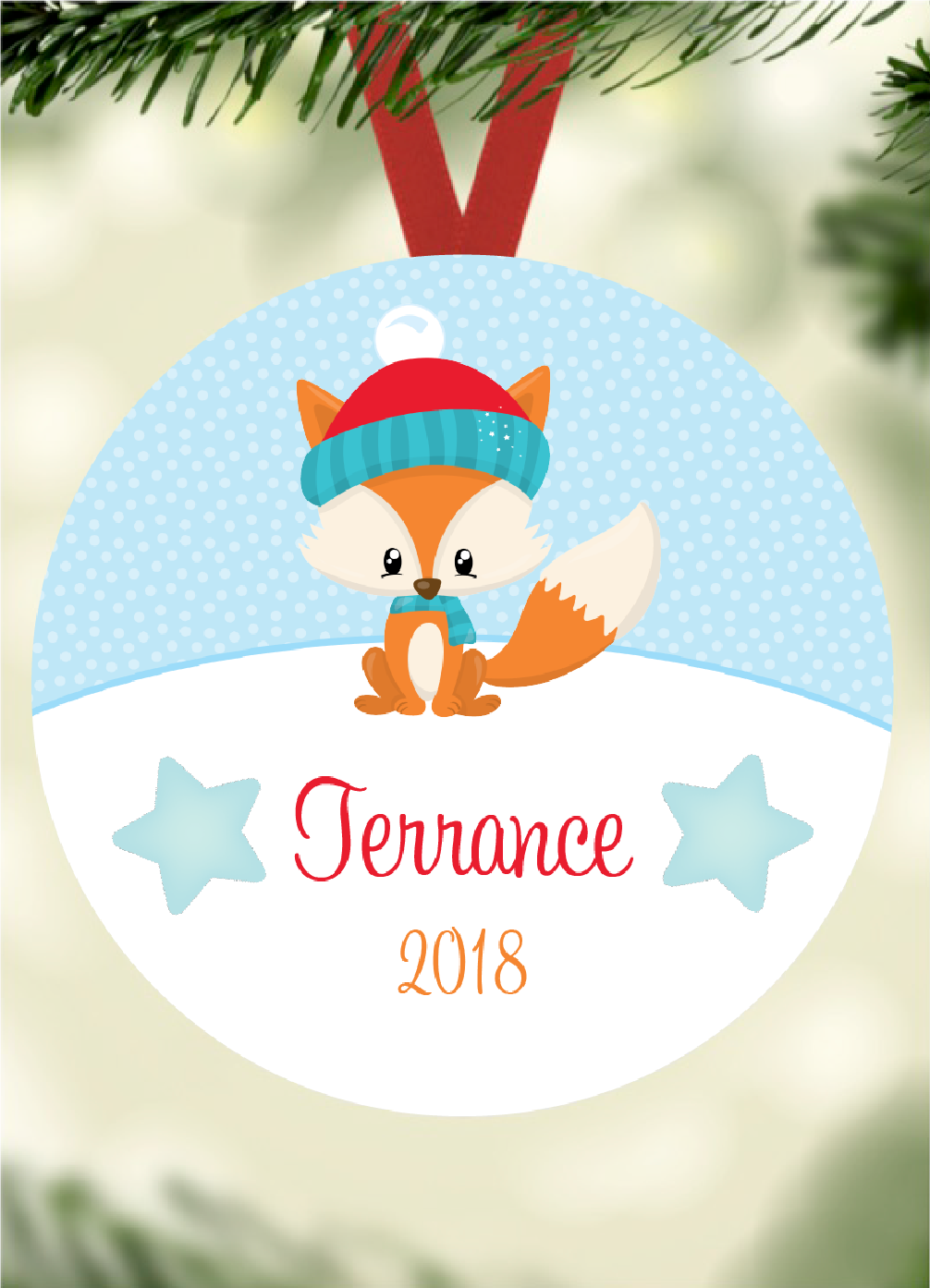 Kid's Name Ornament - Fox