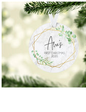 Load image into Gallery viewer, Baby&#39;s First Christmas - Marble + Golden Frame with Greenery