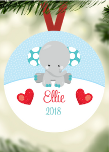 Kid's Name Ornament - Elephant Teal Ears