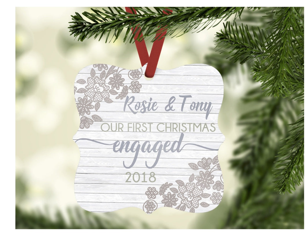 Lace on Light Wood - Our first Christmas Engaged