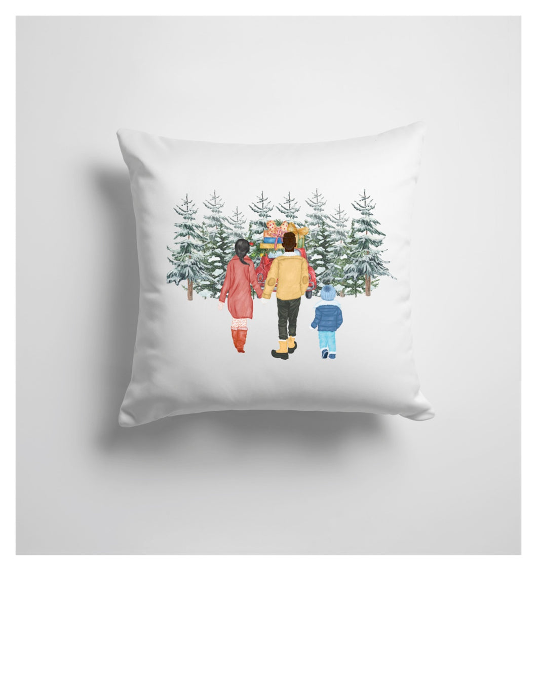 Family Red Car Christmas Pillow
