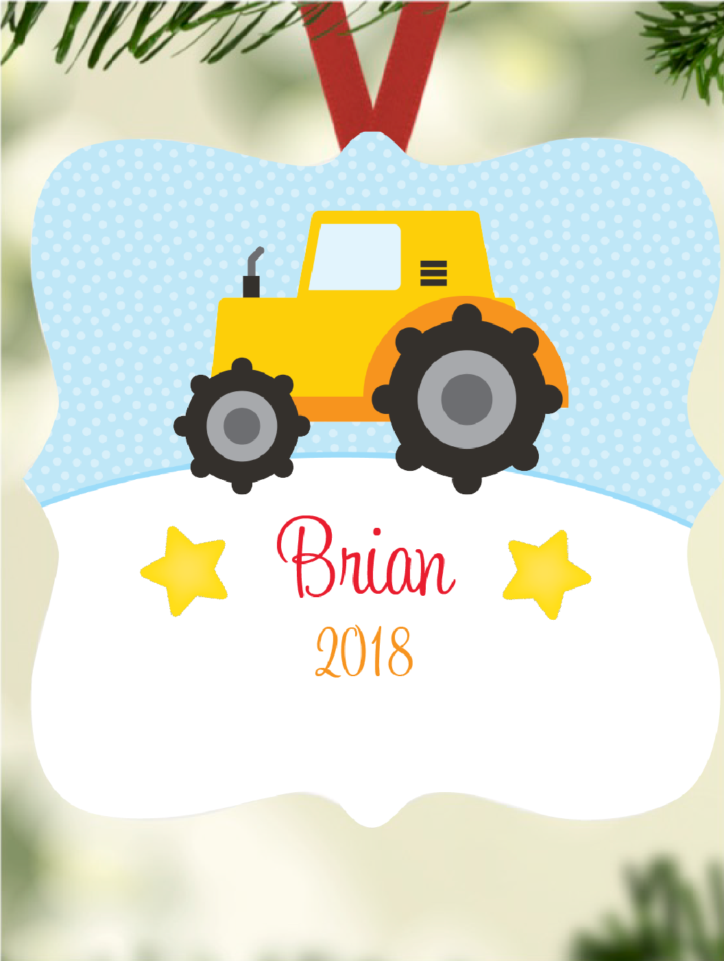 Kid's Name Ornament - Construction Vehicles 2