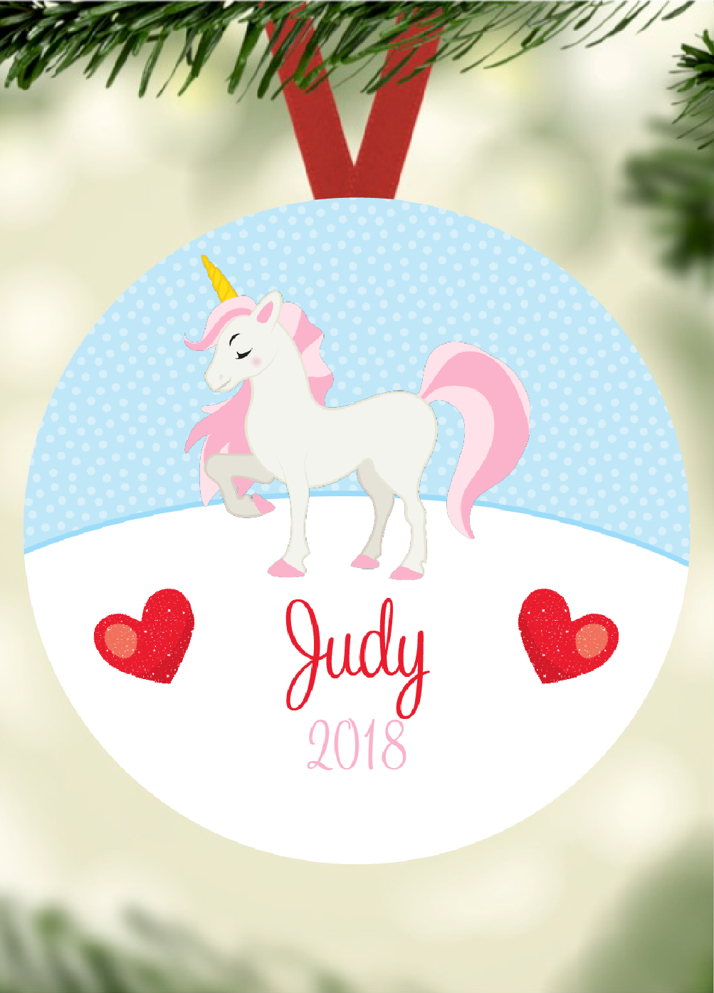 Kid's Name Ornament - Unicorn Pink